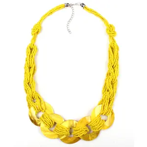 European and American style retro long rice beads large shell necklace