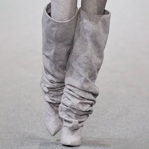 Pleated Loose Upper Long Booties Women Wide Top Baggy High Wedge Heels Shoes Over the Knee Sexy Pointy Toe Pumps - Product Image 3