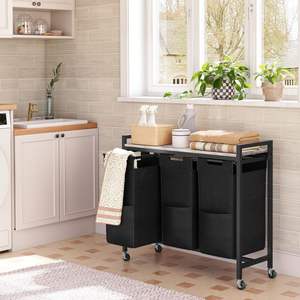 Trieur de panier à <span class=keywords><strong>linge</strong></span> à 3 sections, panier à <span class=keywords><strong>linge</strong></span> sale roulant à 3 compartiments, chariot à <span class=keywords><strong>linge</strong></span> mobile à 3 bacs avec roues, vente en gros - Product Image 3