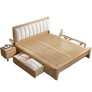 Cama super king de estilo nórdico de California, cama tapizada de tamaño queen con marco de madera maciza