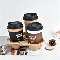 Plateau à boissons triangulaire en pulpe avec logo personnalisé, 3 compartiments, pour les magasins de boissons, les cafés, les bars, vente en gros, porte-gobelets biodégradable