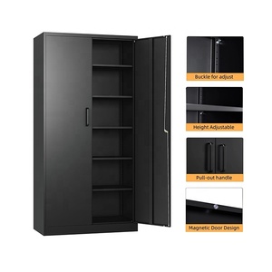 Metaal garage opbergkast moderne metalen archiefkast kantoor zwart staal 2-deurs archiefkasten voor opslag - Product Image 3