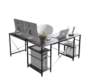 Escritorio en forma de L con paneles reversibles, montaje de panel largo o corto en el lado derecho o izquierdo, mesa de ordenador de oficina