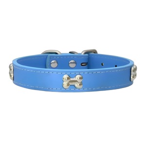 Pu Leather <b>Dog</b> <b>Collar</b> Adjustable Bone Decor Solid Color For Small Medium <b>Large</b> Pets - Product Image 5