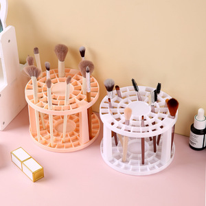 Plastic <b>Round</b> <b>Brush</b> Holder Multi Hole Storage For Makeup <b>Brushes</b> Desktop Organizer White Pink Black Color - Product Image 1