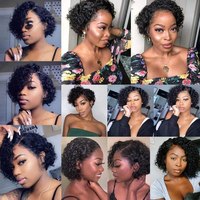Pixie Cut cheveux humains 13x1 dentelle frontale perruques crépus bouclés court dentelle avant cheveux humains Bob perruques pour les femmes noires