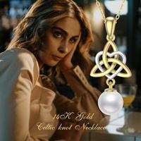 YFN Bijoux 14k Solide Jaune Or Irlandais Celtique Noeud Perle Pendentif Collier Pour Les Femmes