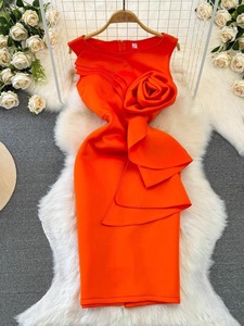 Abito da sera elegante e raffinato da donna, con fiori 3D, senza maniche, scollo rotondo, vita <span class=keywords><strong>aderente</strong></span>, lunghezza media, modello bodycon. - Product Image 5