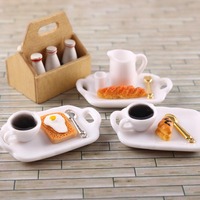 Ensemble petit-déjeuner français à l'échelle 1:12, mini-modèle café et pain, aliments miniatures pour maison de poupée, accessoires de jeu de scène DIY