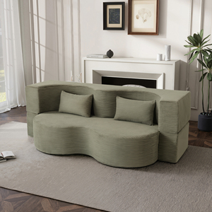 Sofá Moderno Convertible Enrollable con Compresión por Ondas, 215cm, Doble Asiento, Tapizado en Chenilla, Forma Cuadrada, Envasado al Vacío para Envío - Product Image 1