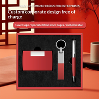Ensemble de trois pièces de luxe pour cadeau d'affaires : porte-clés, porte-cartes de visite, stylo signature, carnet, emballage personnalisé