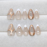 30 pièces Faux ongles à presser French Manucure Amande, courts, en acrylique, avec lignes simples de strass, pour nail art, vente en gros