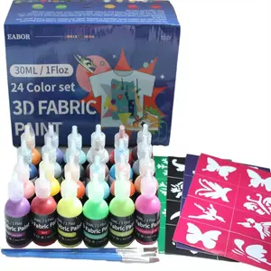 Golden supplier permanent 24 colors 30 ml 3D fabric paint for clothes with stencil templates for fabric