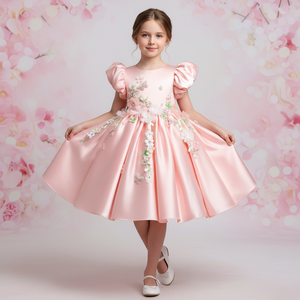 Vestido de Princesa de Lujo Personalizado para Niña 2025 Vestido de <span class=keywords><strong>Boda</strong></span> para Niños Fiesta Niña de las Flores Apliques Hechos a Mano Manga Corta para Fiesta - Product Image 2