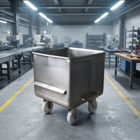 Chariot de transport de viande robuste en acier inoxydable 200L, chariot à benne pour la transformation de la viande, chariot mobile pour la viande