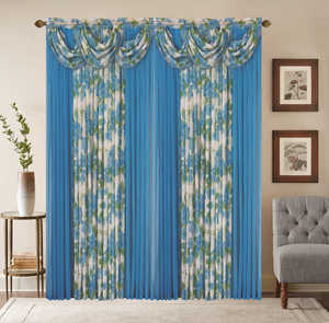 Rideaux de fenêtre de luxe en gros à 2 panneaux avec cantonnière intégrée, voiles imprimés floraux, décoration <span class=keywords><strong>textile</strong></span> pour la maison - Product Image 5