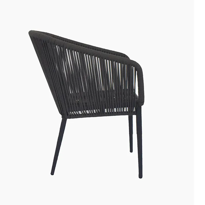 Cadeira confortável de alumínio com corda tecida com almofada para restaurante jantar jantar jardim clube café lazer