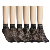 Chaussettes courtes fines en nylon floral résistantes aux odeurs, sexy, noires, respirantes, en dentelle filet jacquard pour femmes