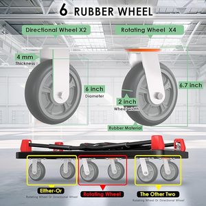 6-bánh xe nền tảng Xe đẩy xe tải giỏ hàng với <span class=keywords><strong>2</strong></span> tay vịn và 6 bánh xe 2200lbs công suất có thể gập lại đẩy xe đẩy tay lớn phẳng <span class=keywords><strong>Dolly</strong></span> - Product Image 2