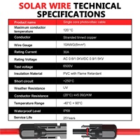 Cable Eléctrico de CC Negro y Rojo H1Z2Z2-K 4mm 6mm 10mm LSZH, Cable Solar de 1500V, Cable Fotovoltaico de Cobre Estañado de 6mm² para Panel Solar