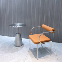 Table basse ronde en acier inoxydable minimaliste moderne, style industriel, avec base conique, pour café