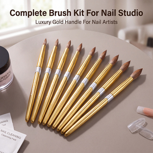 Luxury 9 Size Kolinsky Acrylic <b>Nail</b> Brush Set Glossy Gold Metal Handle for Acrylic Powder <b>Extension</b> - Product Image 5