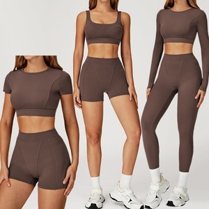 Setelan Olahraga Yoga Pilates 2 Potong Atasan Crop Lengan Panjang dan Legging Pinggang Tinggi Bahan Elastis Tinggi untuk Fitness - Product Image 1