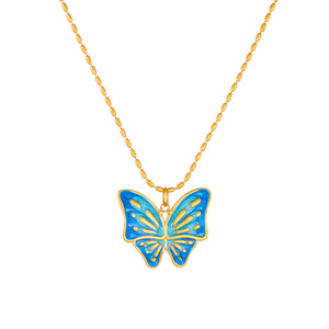 Butterfly Pendant Necklace Stainless Steel Pink Purple Enamel Chain Gift Jewelry - Product Image 5