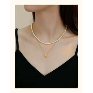 Collier simple à double rangée de perles rondes pour femmes, en argent sterling S925 - Product Image 3