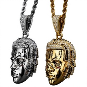Trendy Men's Hip Hop Face Pendant Necklace Iced Out Moissanite Silver Gold Plated <b>Rapper</b> Style <b>Chain</b> Jewelry for Party Gift - Product Image 2