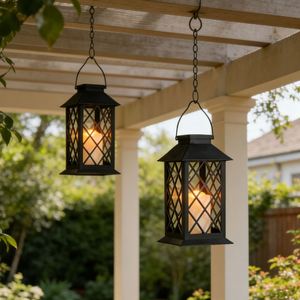 <b>Bulk</b> Stock Garden Solar LED <b>Candle</b> Lanterns Rustic Metal Frame Waterproof Tabletop Hanging Decoration Lantern - Product Image 5