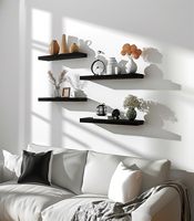 Étagères murales flottantes en bois, étagères murales en bois pour chambre à coucher, lot de 6 noires de 17 pouces