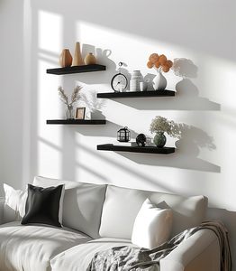 Étagères murales flottantes en bois, étagères murales en bois pour chambre à coucher, lot <span class=keywords><strong>de</strong></span> 6 noires <span class=keywords><strong>de</strong></span> 17 pouces - Product Image 4