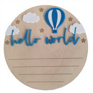 ป้ายประกาศต้อนรับทารกแรกเกิด ป้ายไม้กลมสลักลาย 3 มิติ บอร์ดตัวอักษร ของขวัญสำหรับงานเลี้ยงฉลองทารกแรกเกิด ของตกแต่งห้องเด็ก - Product Image 2