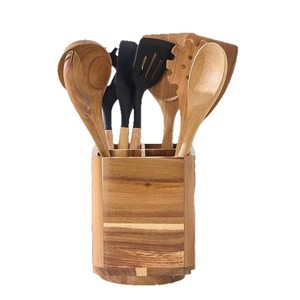 Boîte de rangement pour couverts en bois, boîte carrée en bois massif, organisateur de cuisine, porte-ustensiles multifonctionnel pour comptoir - Product Image 5