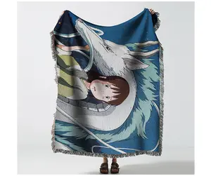 Großhandel benutzerdefinierte Cartoon-Überwurf-Decke billige Baumwolle Polyester-Material Wandteppich gewebte Decken mit Quetscheln