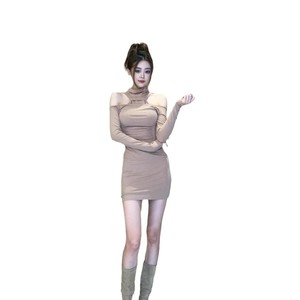 Women Pencil Skirt Coffee Solid Color Tight Fit Autumn Winter Wear - Product Image 5