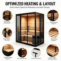 Salle de sauna électrique moderne en bois massif avec panneau de commande informatique, vapeur régulatrice de température et absorbant l'humidité