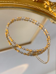 Xinfly <b>Solid</b> 18K <b>Gold</b> Jointed Flash Shiny <b>Bangle</b> Two-Tone Extension Chain Adjustable Open Bracelet for Women Ready to Ship - Product Image 2