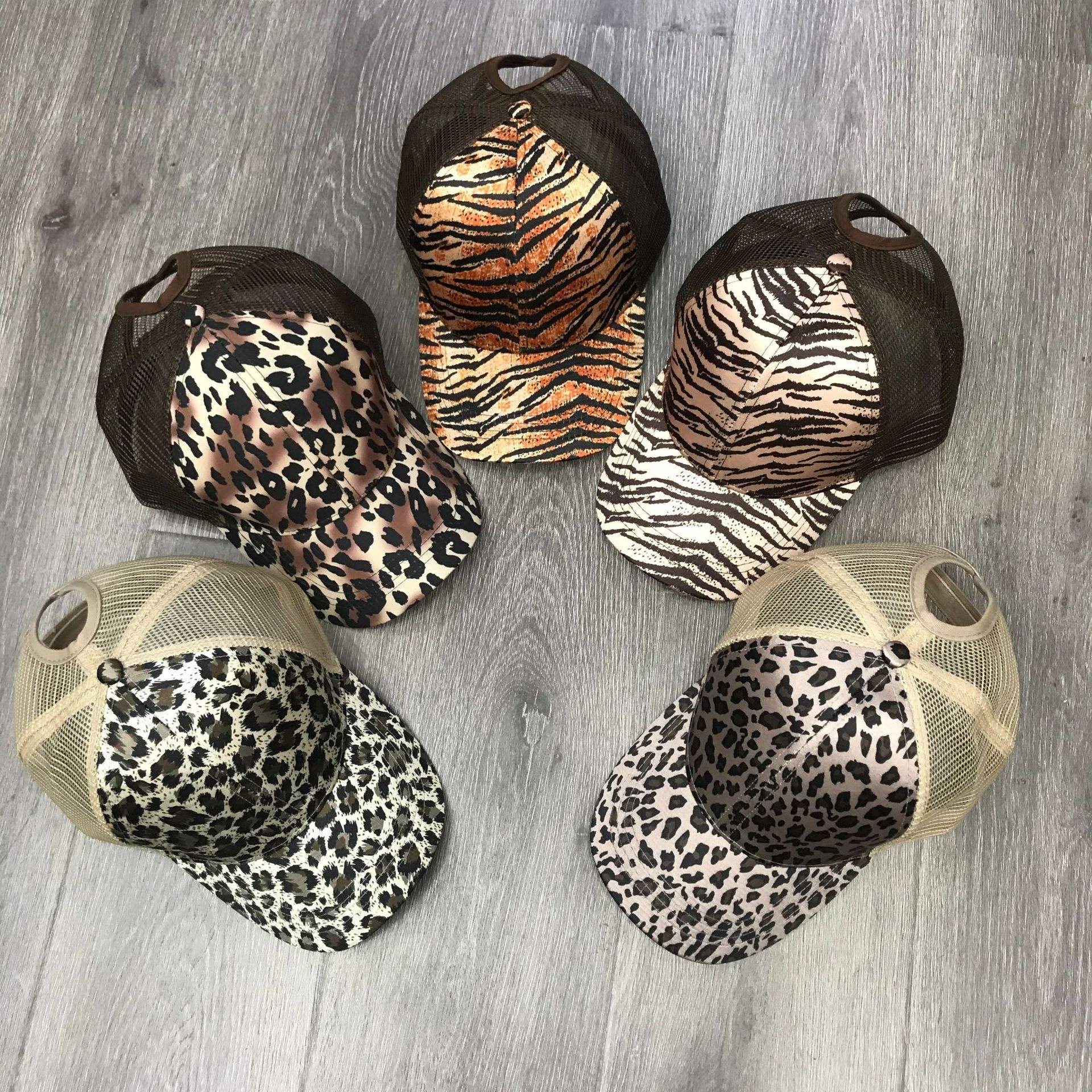 Women's Ponytail Baseball Cap - Leopard Print Western Hat With Adjustable Criss-Cross Back