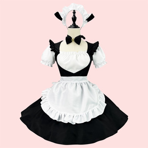 Lolita Maid Costume Black White Cat Ears Cosplay Outfit Anime Role Play Uniform Women's Dress With Apron And Hat - Product Image 1