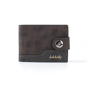 Adam için yüksek kalite özel logo orijinal deri cüzdan yaratıcı pu deri erkek küçük cüzdan iş düğmesi bozuk para cüzdanı
