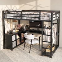 Lit superposé multifonctionnel avec bureau, armoire et prise électrique, lit superposé en bois rustique pour la maison et le dortoir