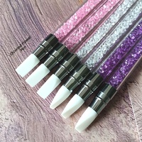 Stylo de polissage et de sculpture des ongles à poignée en strass transparent multicolore, stylo de façonnage des ongles à double embout, outil de manucure DIY à domicile