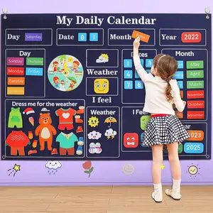 Meu primeiro calendário diário para crianças pré-escolares, centro de aprendizagem indispensável em sala de aula para círculos de tempo, dias, semana, gráfico educação infantil
