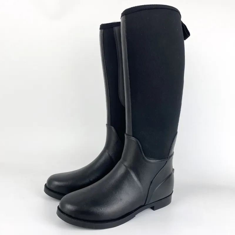 Men's black knee high rain boots neoprene waterproof wellies rubber fishing hunting boots for men