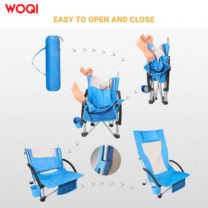 เก้าอี้ชายหาดพับได้ Woqi สีฟ้า สำหรับตั้งแคมป์กลางแจ้ง พนักพิงสูง พร้อมที่วางแก้วและช่องเก็บของด้านข้าง - Product Image 3