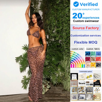 Driehoekige halterbikiniset met luipaardprint en doorschijnende mesh wikkelmaxirok voor dames, strandoutfit, vakantiebadkleding