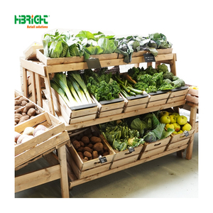 Étagère de présentation robuste double face <span class=keywords><strong>en</strong></span> <span class=keywords><strong>bois</strong></span>, nouveau design, multi-niveaux, pour fruits et légumes, <span class=keywords><strong>avec</strong></span> caisses et étagères - Product Image 1