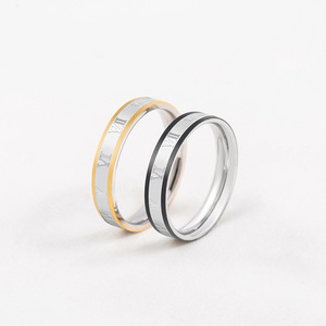yunnique <b>Titanium</b> Steel Color Blocked Roman Numeral Couple <b>Rings</b> Gold <b>Black</b> Everyday Wear - Product Image 1